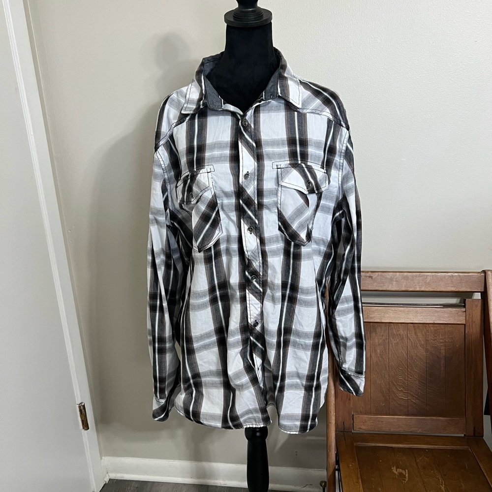 Rock & Republic Gray and White Plaid Shirt